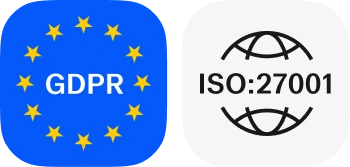 GDPR, ISO:27001, and G2 badges icons.